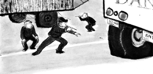 THE PUSHCART WAR. Text copyright © 1964/1992 by Jean Merrill. Illustrations copyright © 1964/1992 by Ronni Solbert. Reproduced by permission of the publisher, New York Review of Books, New York, NY.