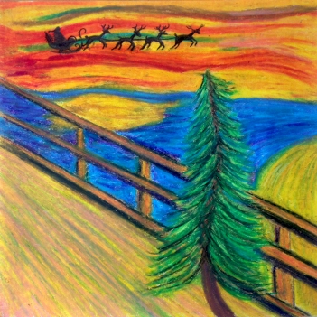 Daryn Pake Martin, Edvard Munch's Christmas Tree, oil pastel